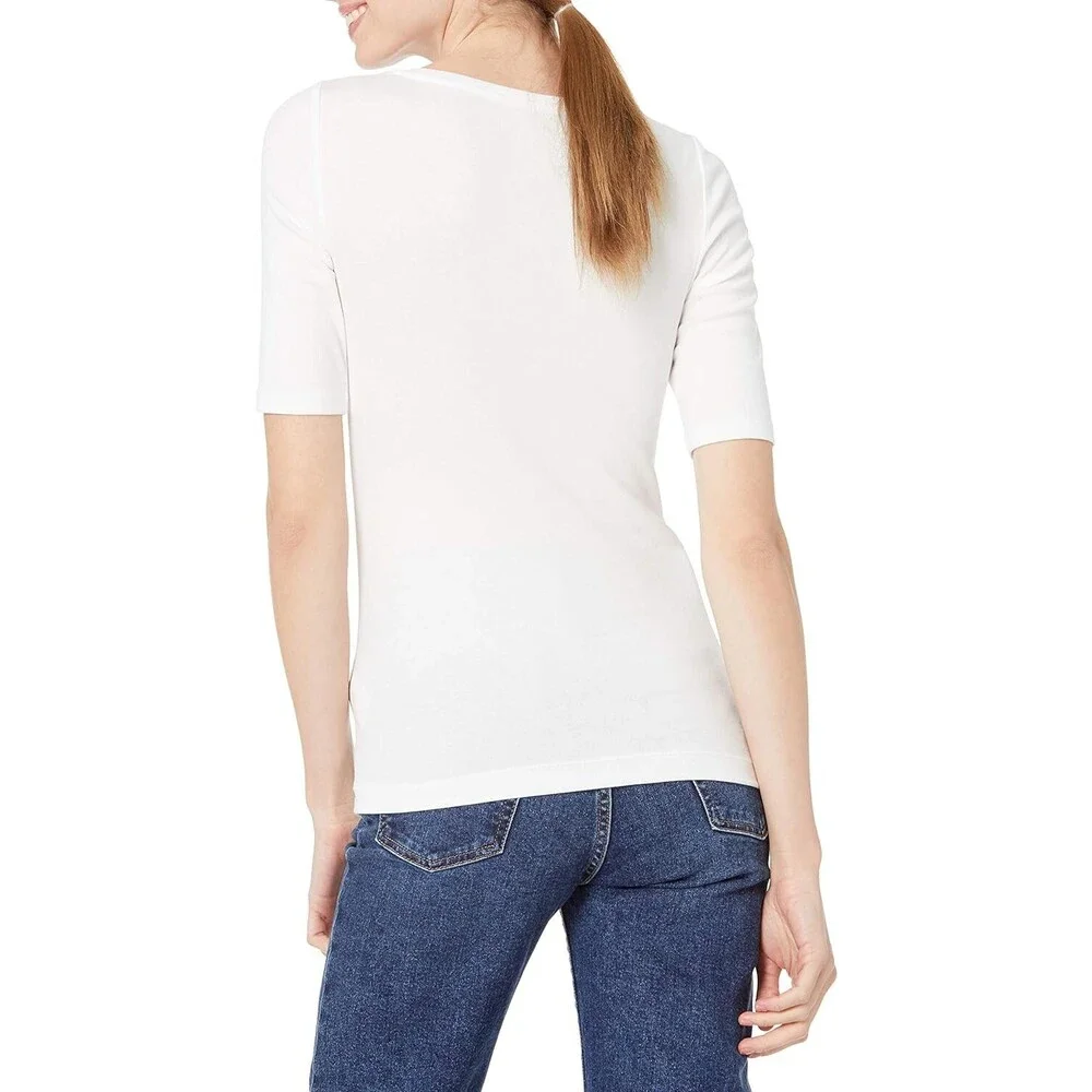 Essentials Women's Slim-Fit Half Sleeve Square Neck T-Shirt, Bright White Small - Picture 2 of 7